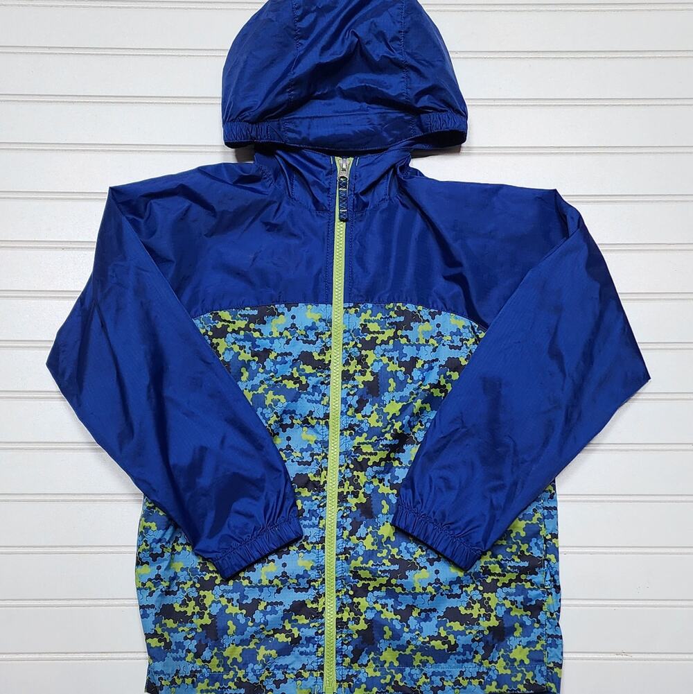 Lands End Kids Windbreaker Rain Jacket Size L (7) Blues & Green